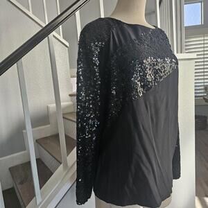 Nina Ricci Paris Sequin Blouse Black 100%  Silk Vintage Top Women's Sz 8